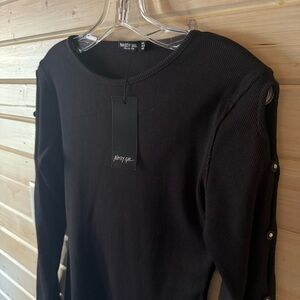 Nasty Gal Black Ribbed Bodycon Dress 6 Snap Sleeve Mini LBD Long Sleeve NWT